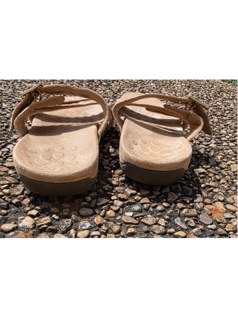 Vionic Cork Double Strap Slide Sandals Size 8 Gold Fleck Comfort Footbed - Picture 7 of 11